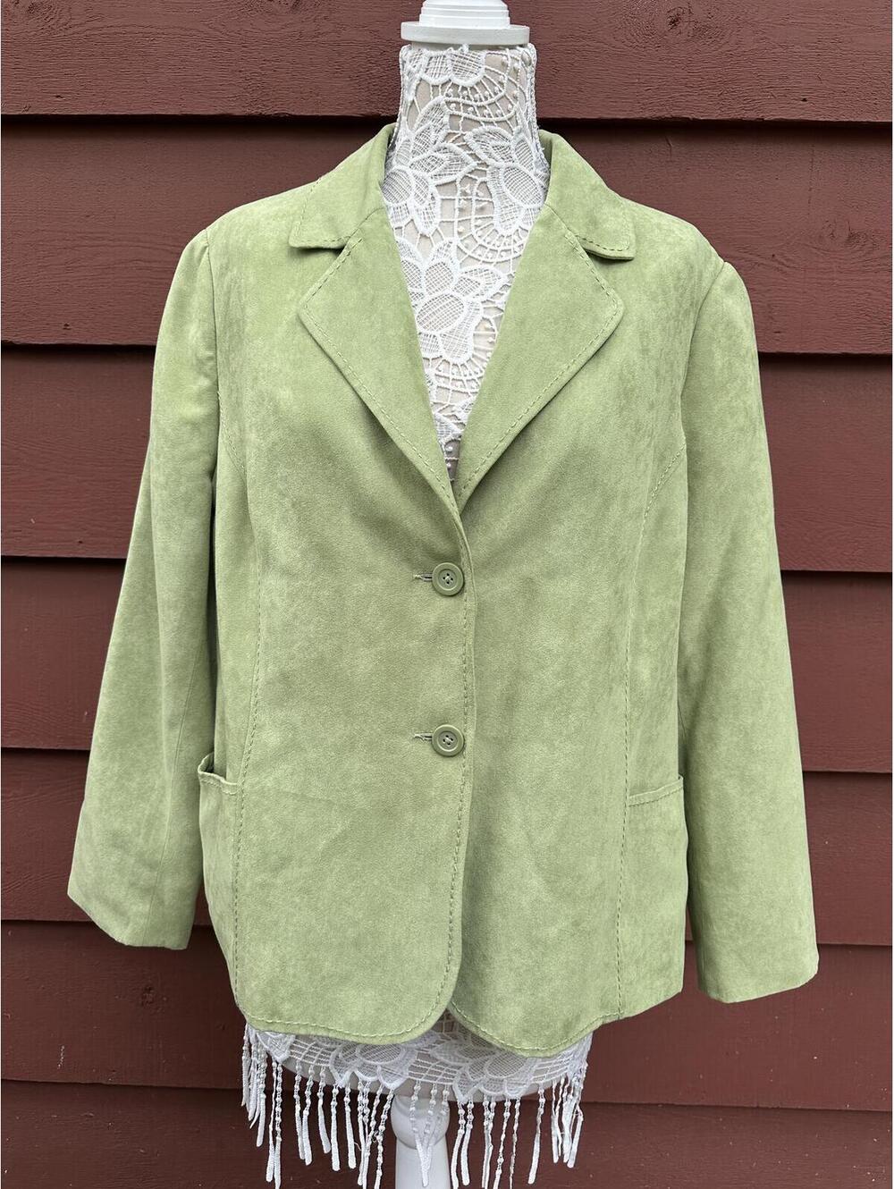Studio Works Light Green Faux Suede Blazer Jacket Y2K Fairycore